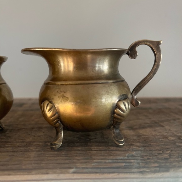 Vintage Brass Creamer and Sugar Bowl Set - Picture 3 of 5